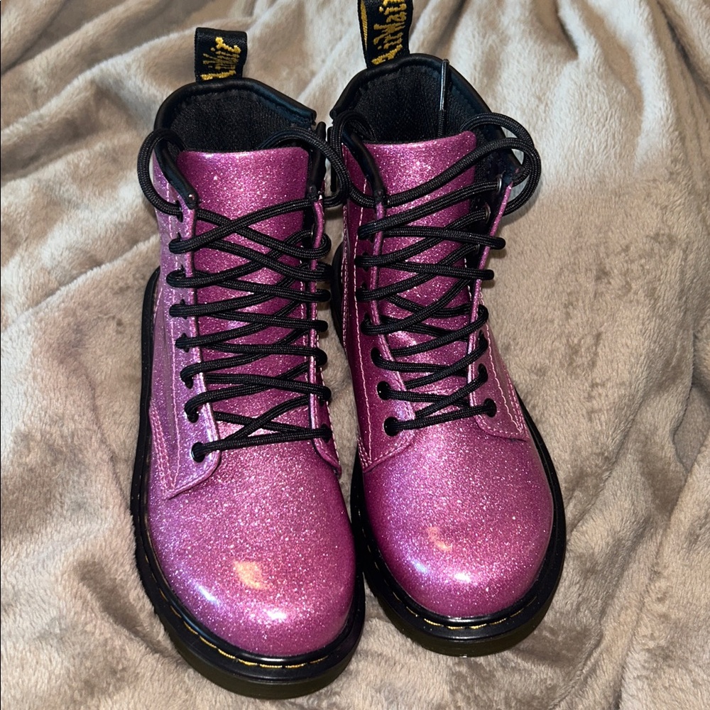 Dr. Martens Pink Glitter Lace-Up Boots